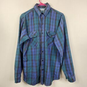 FiveBrother Vintage Mens Long Sleeve Dual Pocket Plaid Flannnel Button Down M
